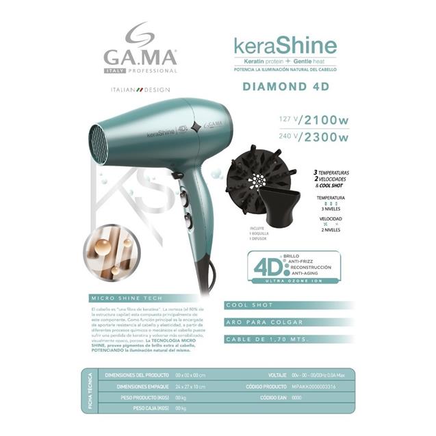 Secador Ga.Ma Diamond 4d Kera-Shine - Imagen 4