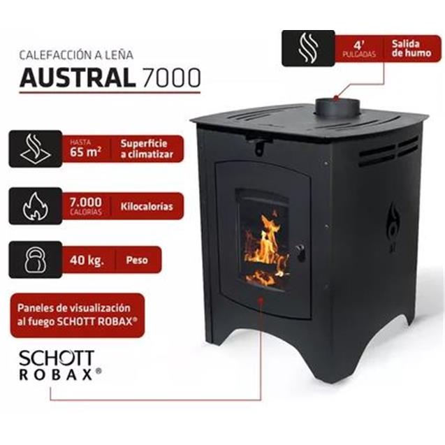 Calefactor Tromen Austral 7000 Kcal/h Leña 65 M2 (01000093) - Imagen 2