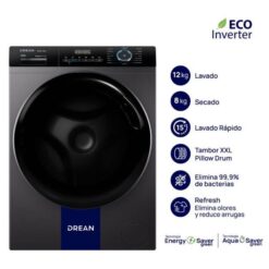 Alternative view of Lavasecarropas Drean Carga Frontal Ecoinverter 12/8 kg 1400 rpm Gris (LSCDR1208SGO)