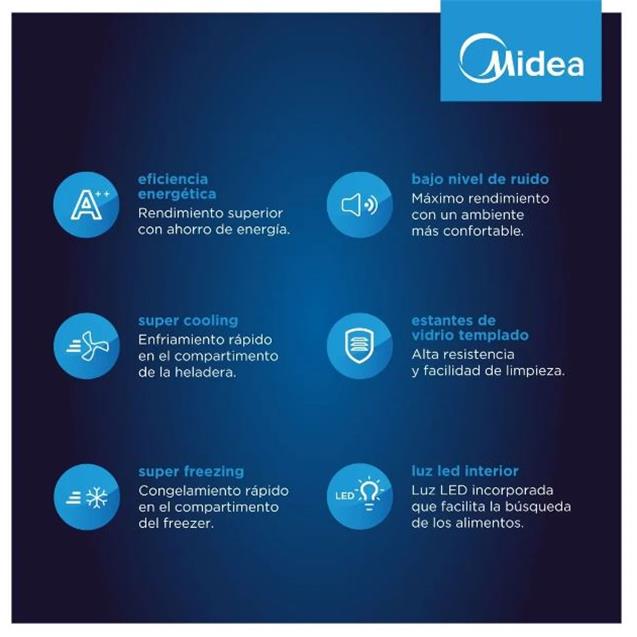 Heladera Midea con freezer No Frost Inverter Silver 300L (MDRB424FGE46AW) - Imagen 7