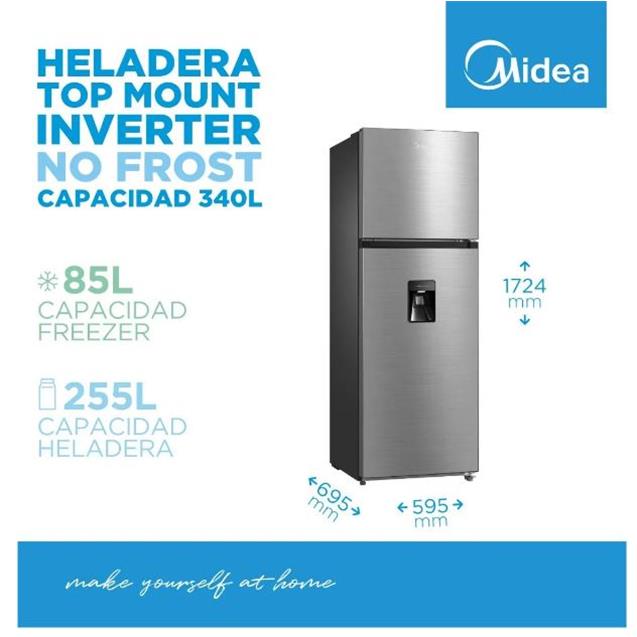 Heladera Midea No Frost Inverter 340 Lts C/Dispenser Gris (MDRT489) - Imagen 10