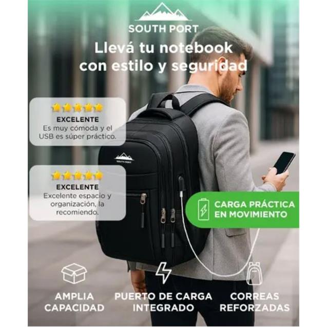 Mochila Gadnic South Port c/Usb Black (MOCH0561) - Imagen 3