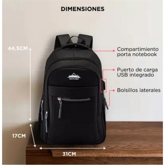 Mochila Gadnic South Port c/Usb Black (MOCH0561) - Imagen 4