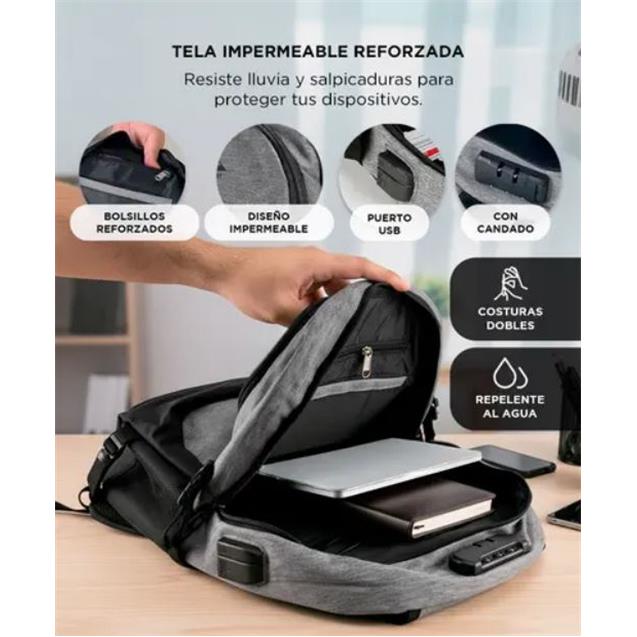 Mochila Gadnic South Port Pro Portanotebook C/ Usb Gris (MOCH0563) - Imagen 2