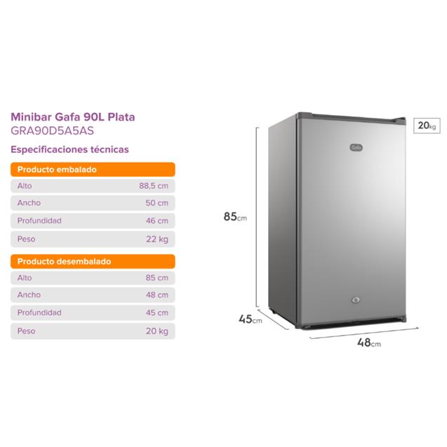 Heladera Gafa Minibar C/Freezer 90 Lts Plateada (HGFM90P) - Imagen 6