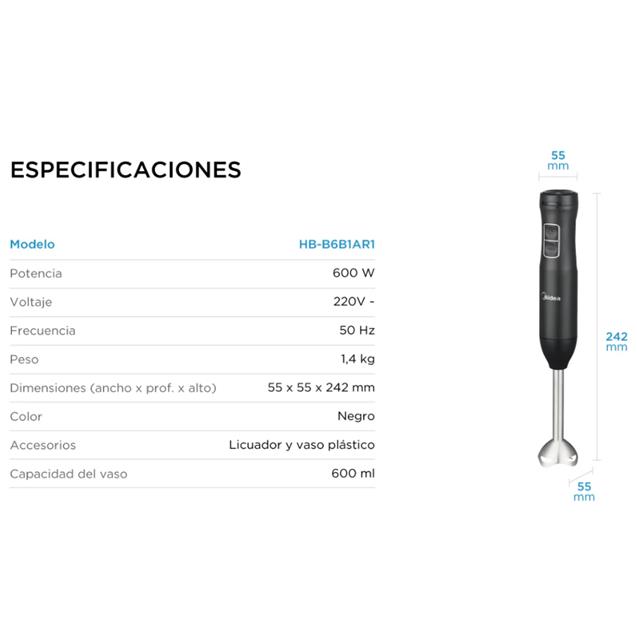 Mixer Midea 600w Negro (B6B1AR1) - Imagen 8