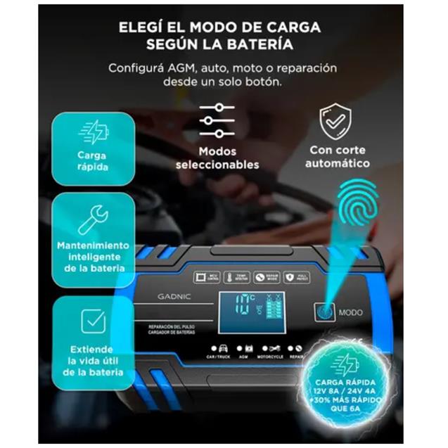 Cargador De Batería Gadnic Automático 12v / 24v (AV000410) - Imagen 3