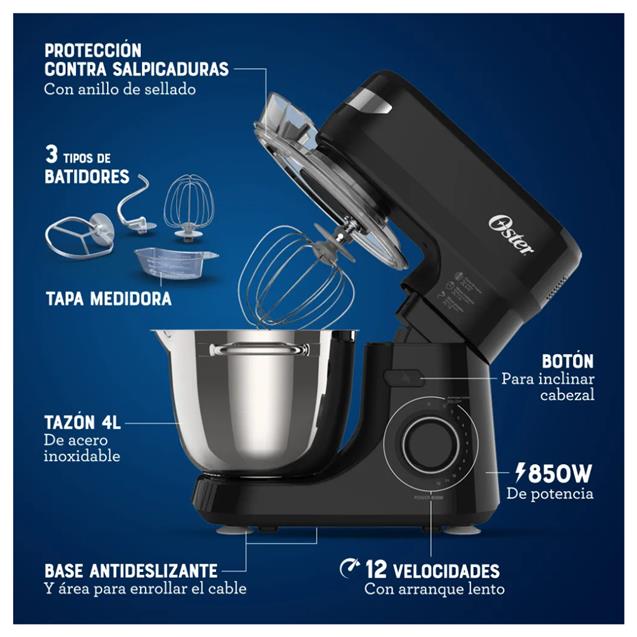Batidora De Pie Oster 850w 4Lts Negro (FPSTSMPL2B) - Imagen 4