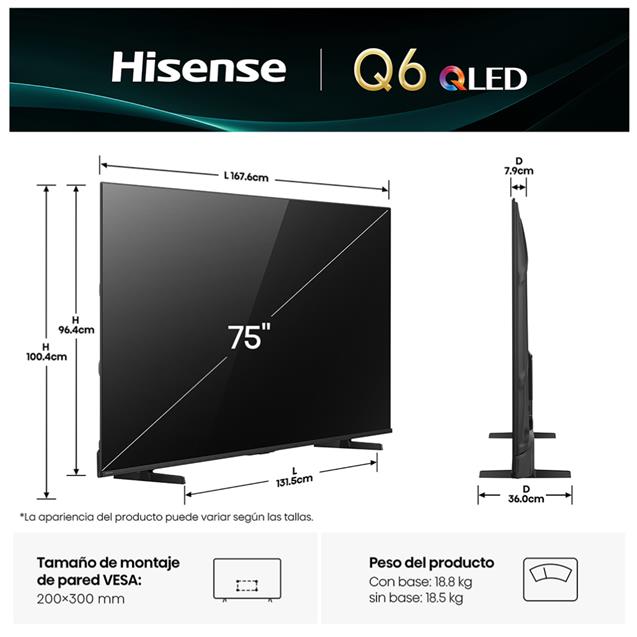 Smart TV QLED Hisense 75" 4K VIDAA (9175Q6QV) - Imagen 7