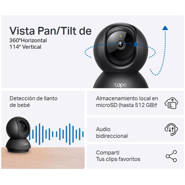 Camara Seguridad Tapo C201 Mov Remoto Day/Night SD Wifi IA Negra (C201) - Imagen 4