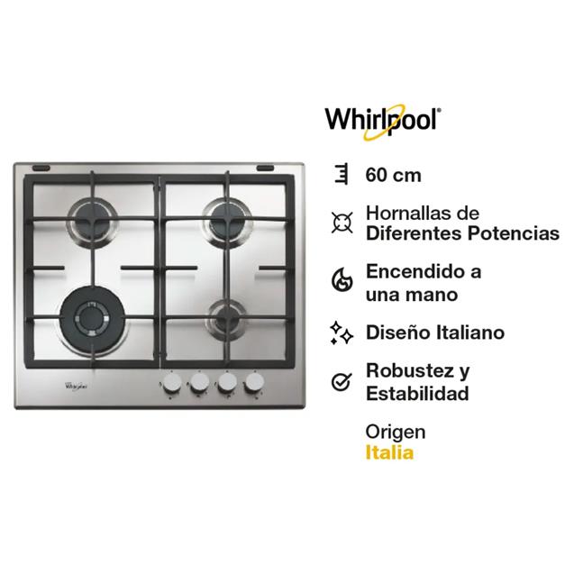 Anafe a Gas Whirlpool 4 hornallas 60 Cm Inox (wgma6422ix) - Imagen 2