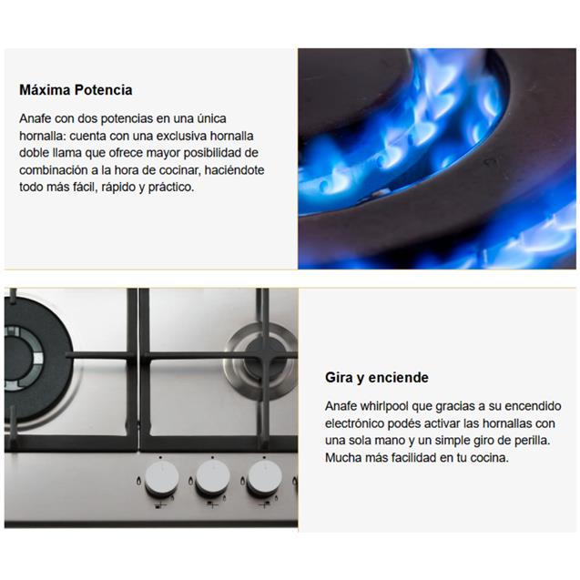 Anafe a Gas Whirlpool 4 hornallas 60 Cm Inox (wgma6422ix) - Imagen 5