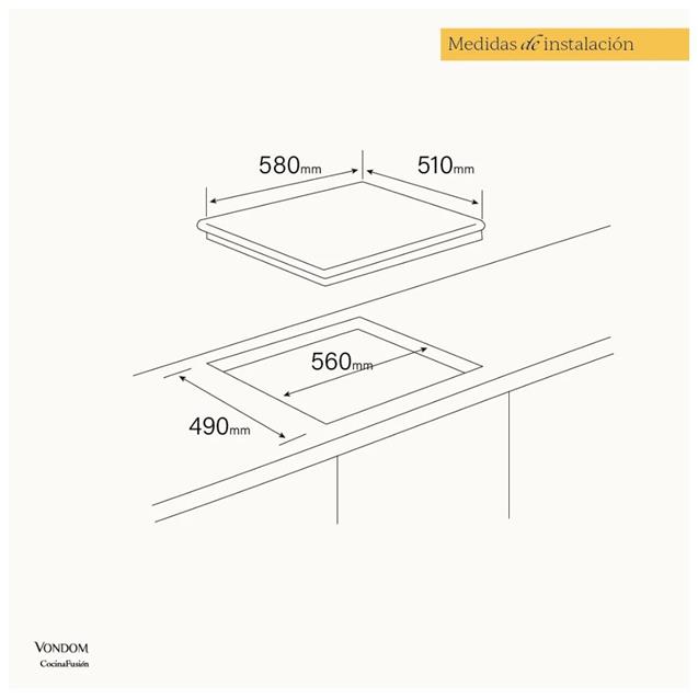 Anafe a Gas Vondom 60 Cm Vidrio Templado Negro (VAG60N4/ME) - Imagen 4