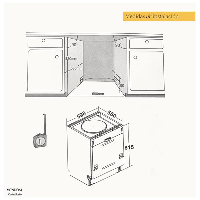 Lavavajillas Panelable Vondom 14 cubiertos 60 Cm (LVJ14P) - Imagen 7