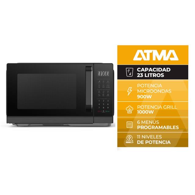 Microondas Atma 23 Lts Digital C/Grill 900w Black (MATDGB23UBN) - Imagen 6