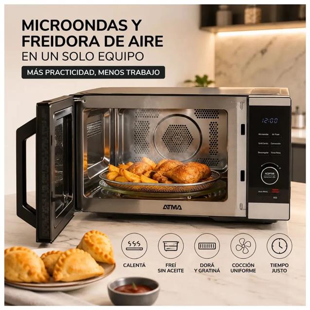 Microondas Atma 26 Lts Digital C/Grill AirFryer 900w Black (MATDAB26UAN) - Imagen 8