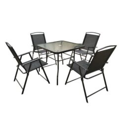 Set Mesa + 4 Sillones Crystal Rock Metal Negra 85Cm Top Glass (24035063)